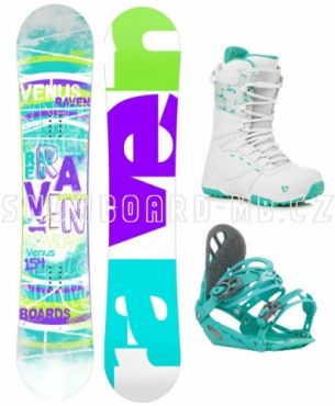 Snowboardový komplet dámský Raven Venus s vázáním a botami Gravity white/mint