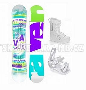Dámský snowboardový komplet Raven Venus, tyrkysový, bílé boty a vázání